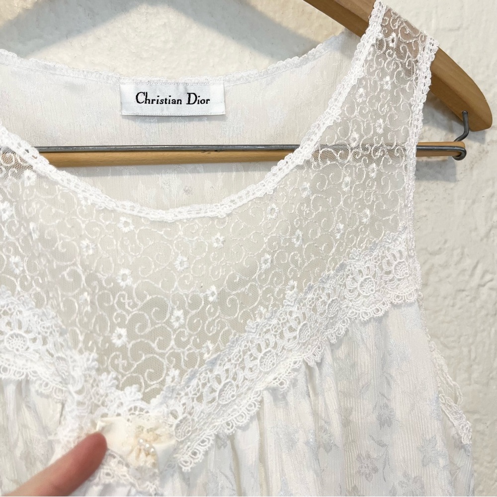 Vintage Christian Dior Slip Dress Nightgown White Satin Floral Lace Coquette M - Picture 7 of 10